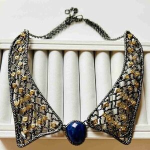 Alexis Bittar Black and Gold Mesh Necklace with Blue Accent